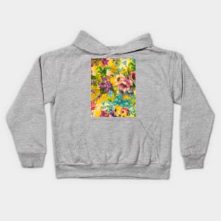 Vintage floral garden, shabby chic, vintage botanical, flowers illustration, yellow vintage floral pattern Kids Hoodie